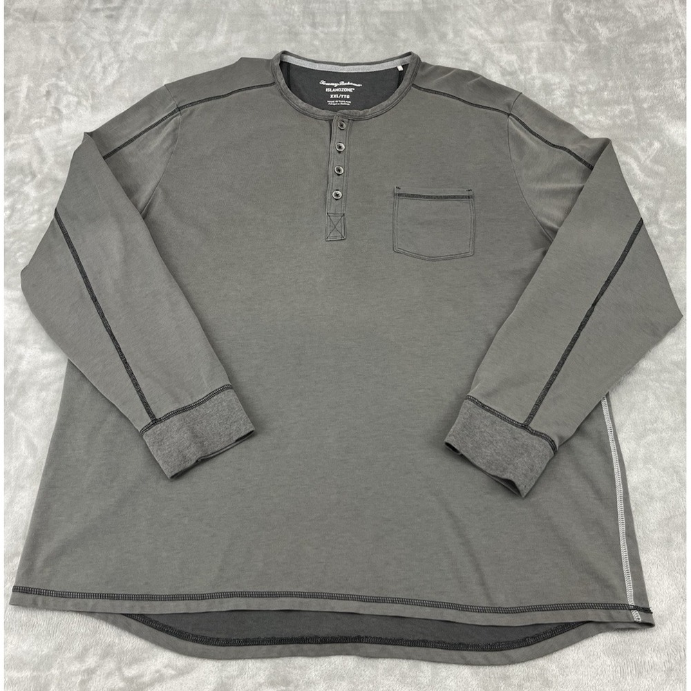 Tommy Bahama Shirt Men 2XL Gray Island Zone 1/4 Button Pocket Pima Pullover